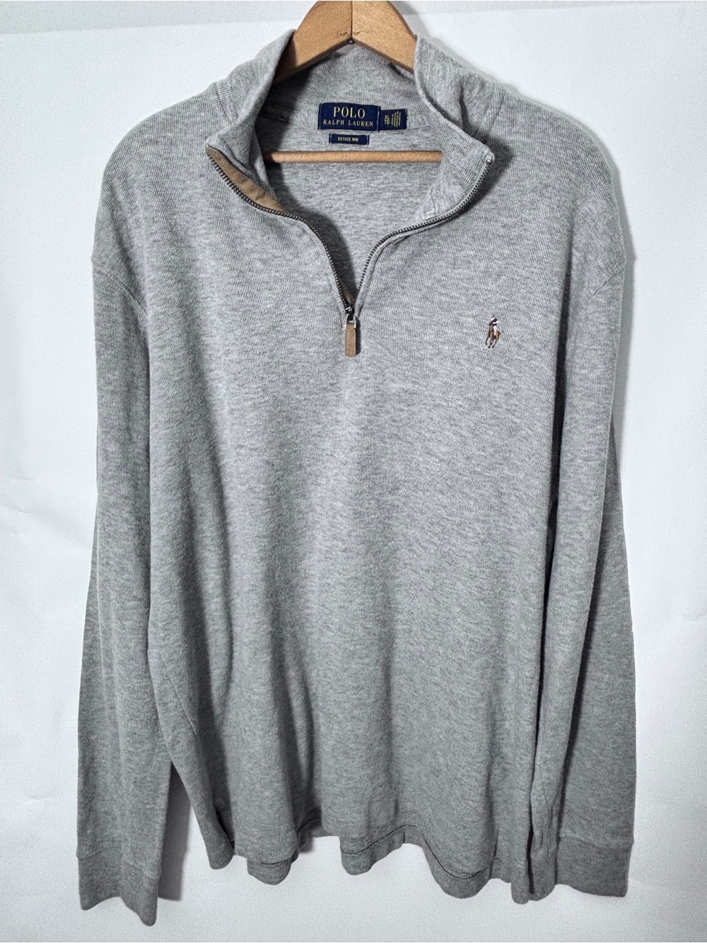 Polo by Ralph Lauren Classic Pullover Sweater 1/4 Zip Knit Light Gray XL